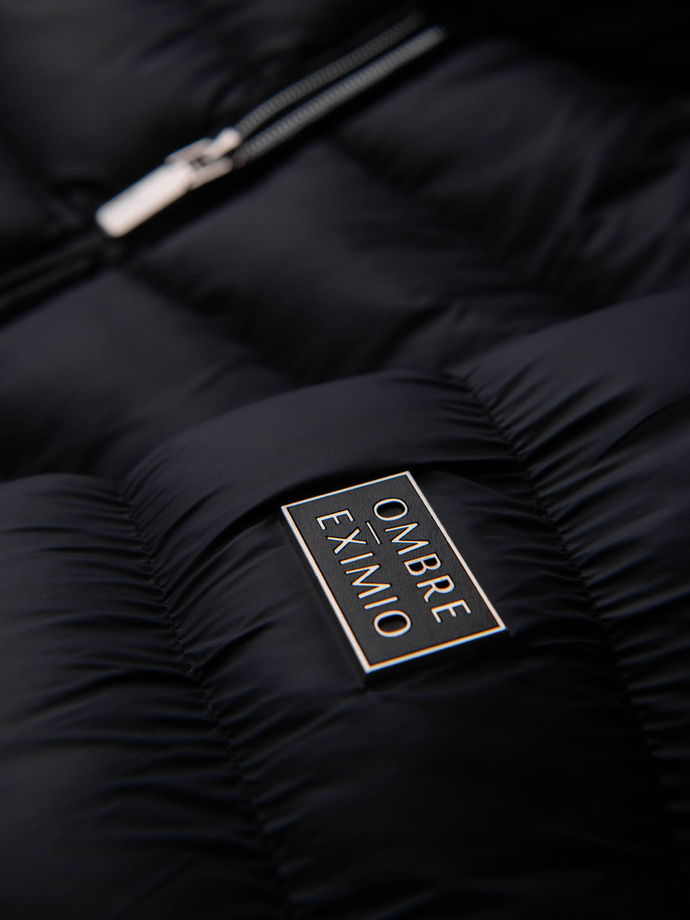 Men's quilted classic jacket with stand-up collar - black V1 OM-JALP-0261