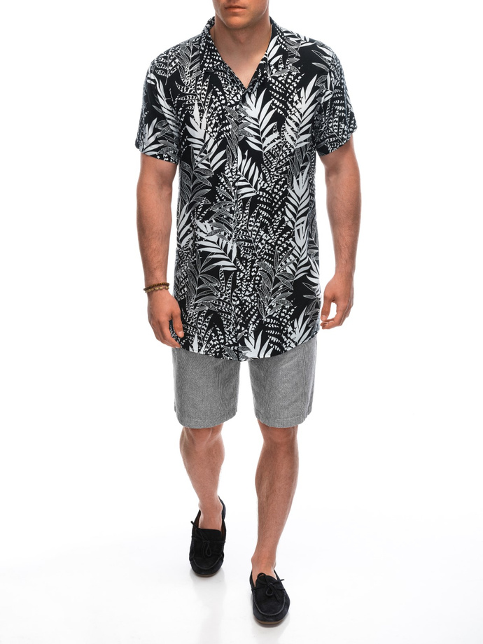 Men's viscose patterned short sleeve shirt OM-SHPS-0113 - black/white V2