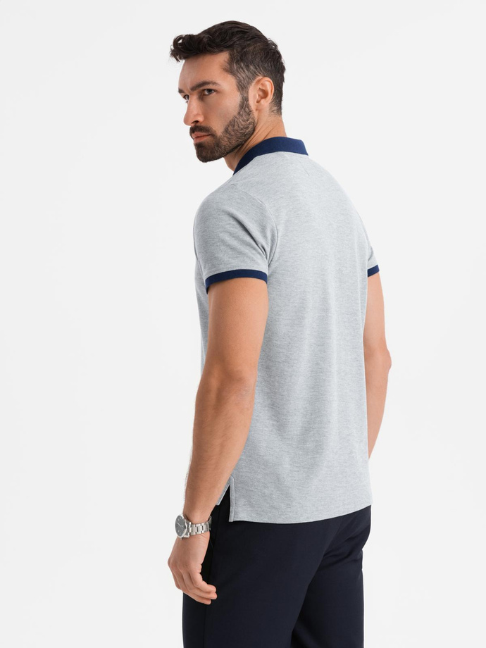 Men's polo shirt with colorful accents - gray melange V1 OM-POSS-0105