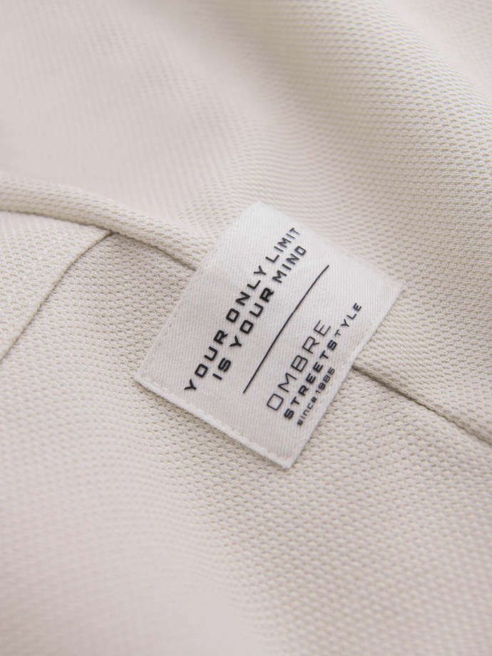 Męskie spodnie dresowe ze strukturalnej dzianiny - jasnobeżowe V1 OM-PASK-0211