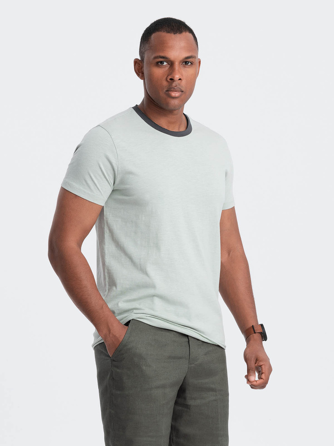 Men's T-shirt with raw finish - gray-green V2 OM-TSCT-22SS-004