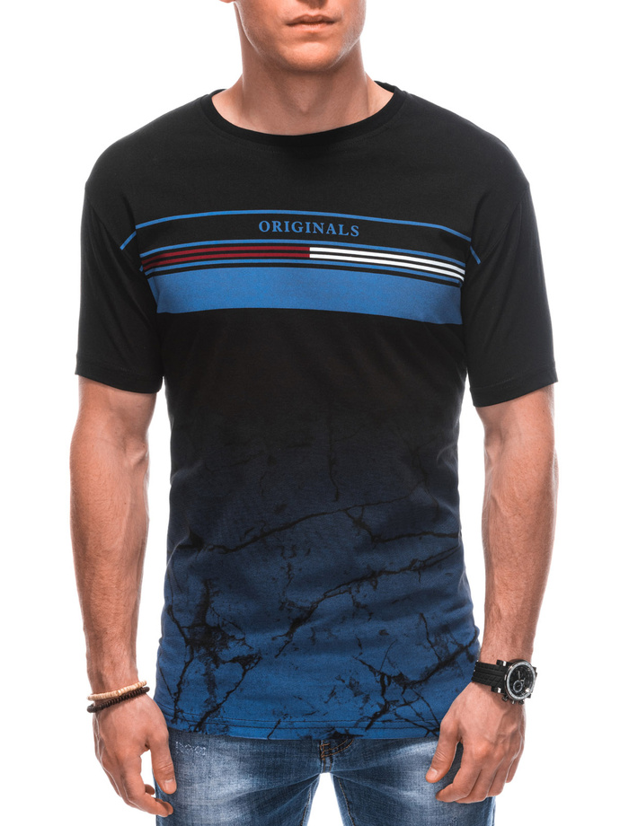 T-shirt męski z nadrukiem S1856 - czarny