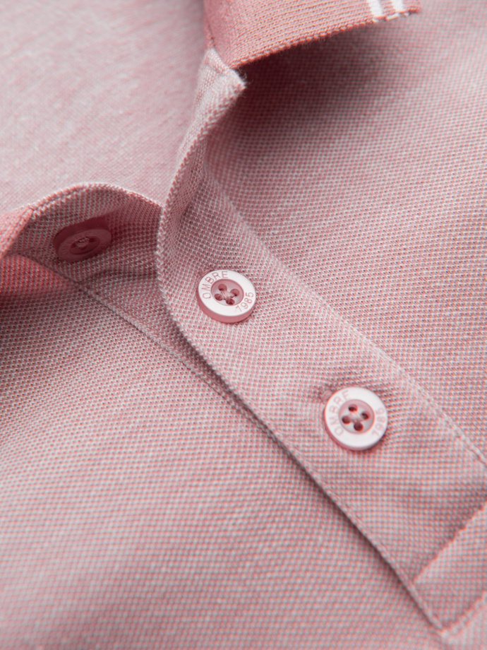 Melanżowa koszulka męska polo z kołnierzykiem w paski – różowa V2 OM-POSS-0109