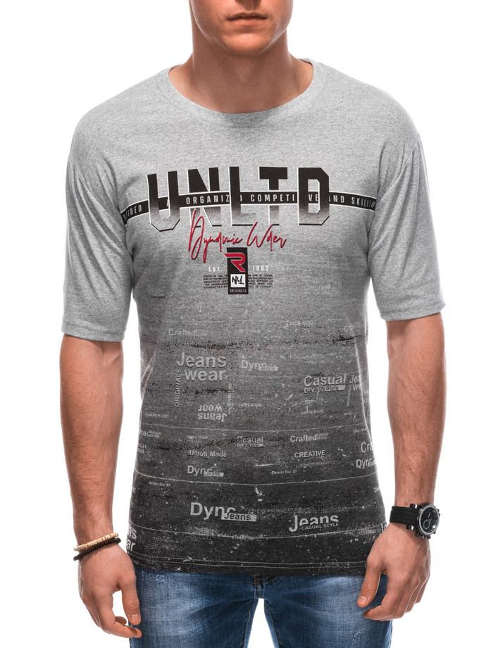 T-shirt męski z nadrukiem S1845 - szary