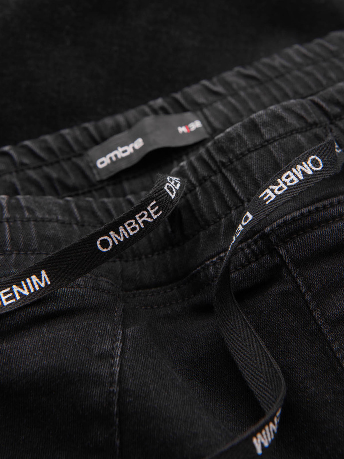 Men's denim joggers with asymmetrical stitching - black V3 OM-PADJ-0165