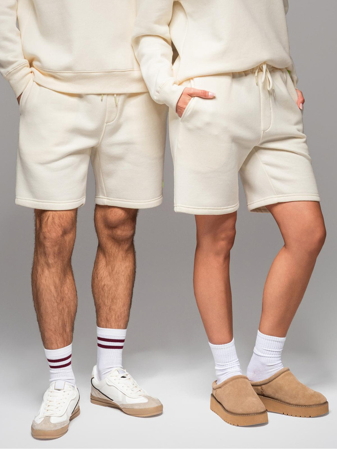 Szorty dresowe unisex ze ściągaczem w pasie – kremowe V2 OU-SRBC-0101