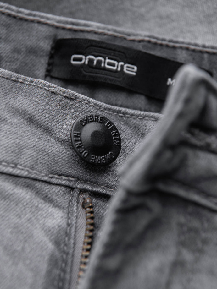 Krótkie męskie spodenki jeansowe z delikatnym washem – szare V2 OM-SRDS-0145