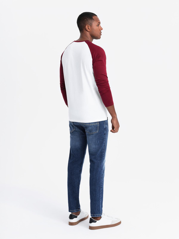 Men's longsleeve with contrasting raglan sleeves - white and maroon V2 OM-LSCL-0105