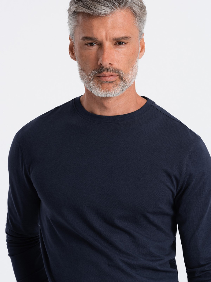 BASIC men's longsleeve with round neckline - navy blue V2 OM-LSBL-0106