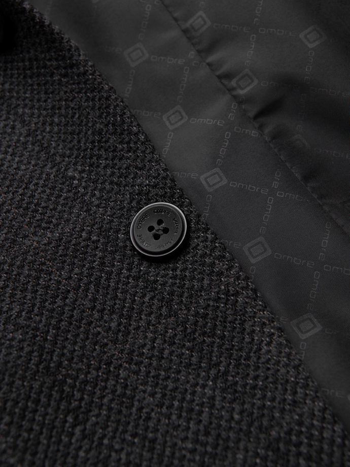 Żakardowa marynarka męska w delikatną kratę - czarna V2 OM-BLZB-0119