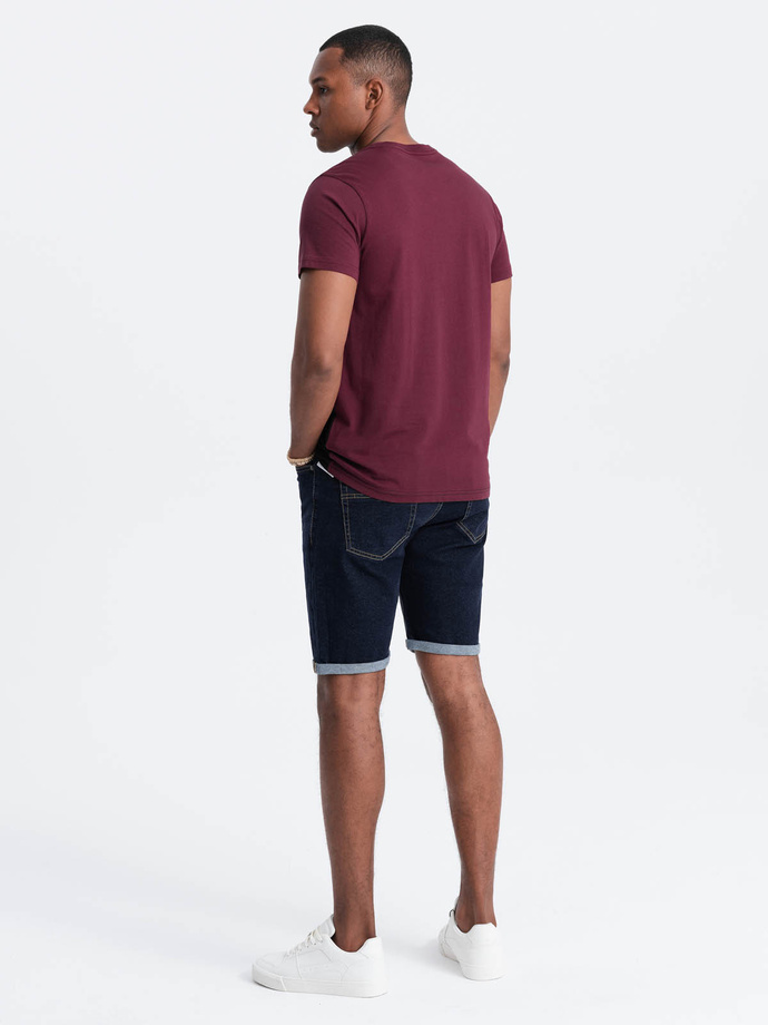 Męski t-shirt trójkolorowy bawełniany - bordowo-czarny V5 OM-TSCT-0174