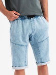 Men's short denim shorts with decorative stitching - light blue V2 OM-SRDS-0135