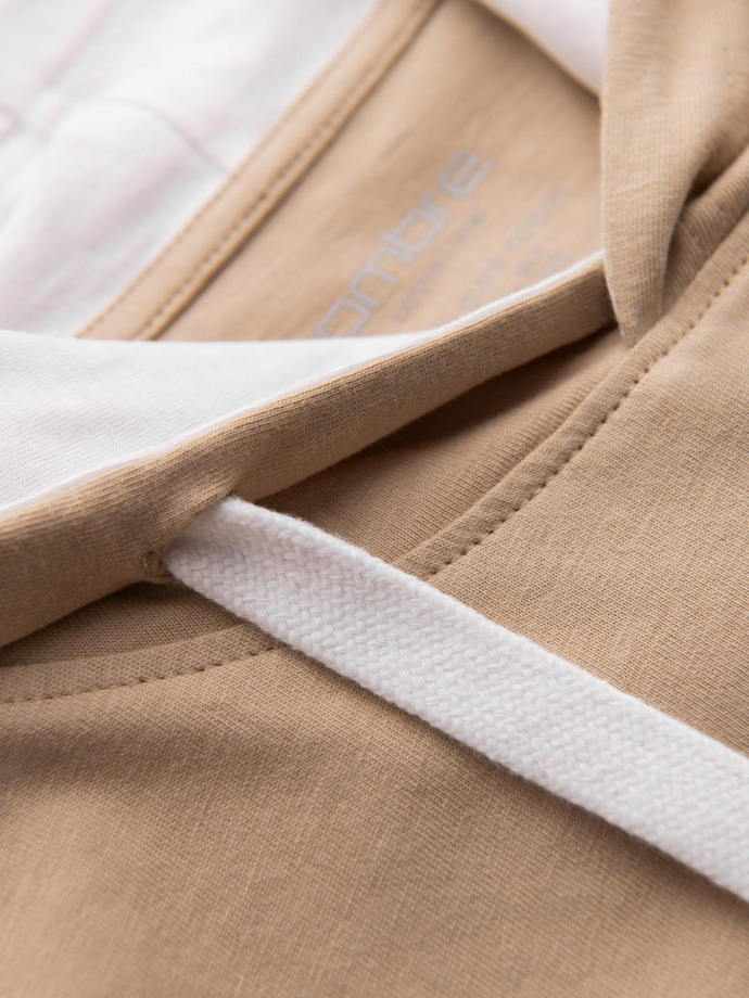 Męski t-shirt bawełniany z kapturem – beżowy V5 OM-TSCT-0256