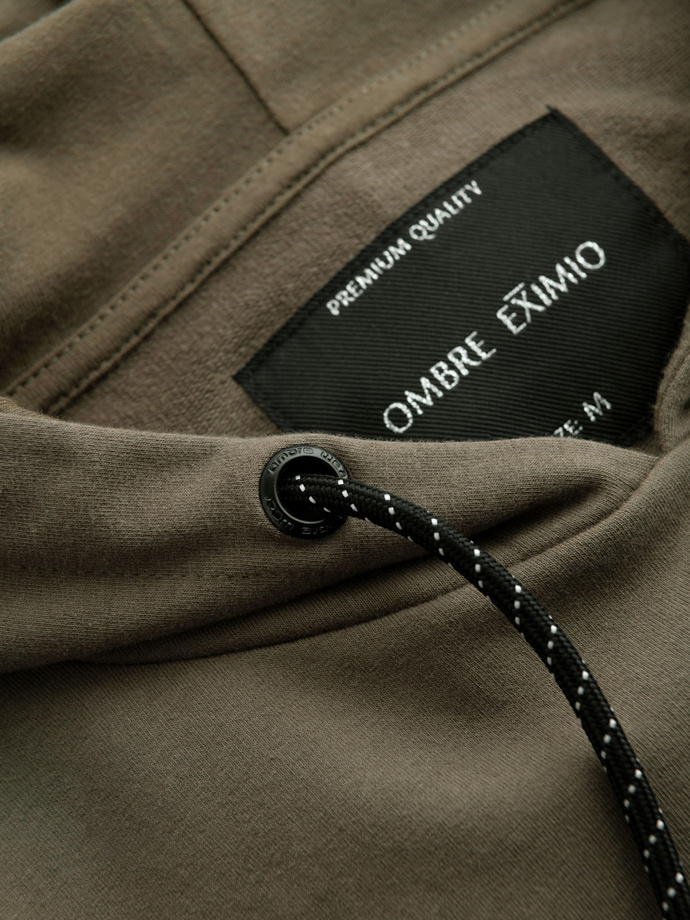 Bluza męska z kapturem kangurka z logotypem – oliwkowa V4 OM-SSNZ-0162