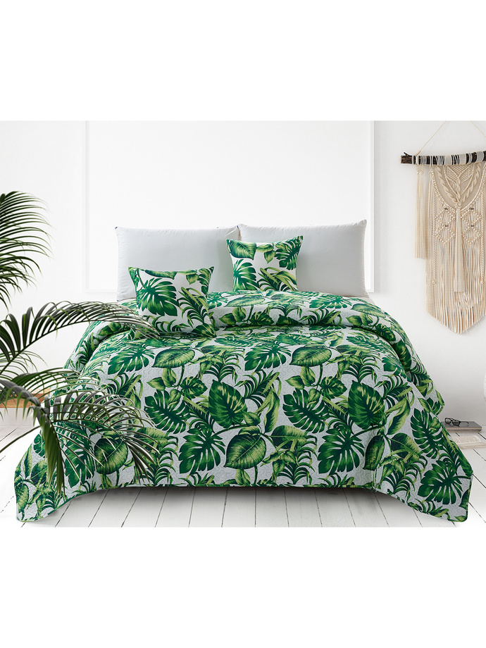 Quilted bedspread in the leaves Palms A546 - green