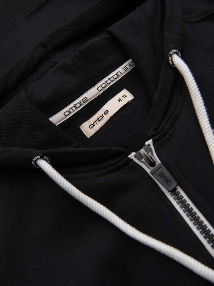 Męska bluza dresowa BASIC rozpinana z kapturem - czarna V5 OM-SSBZ-0178