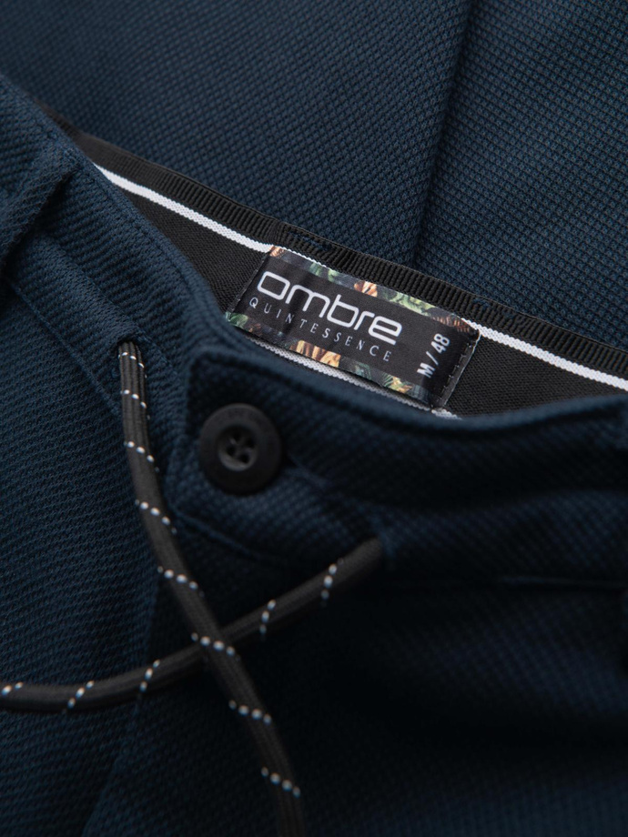 Men's knitted pants with elastic waistband - navy blue V3 OM-PACP-0116