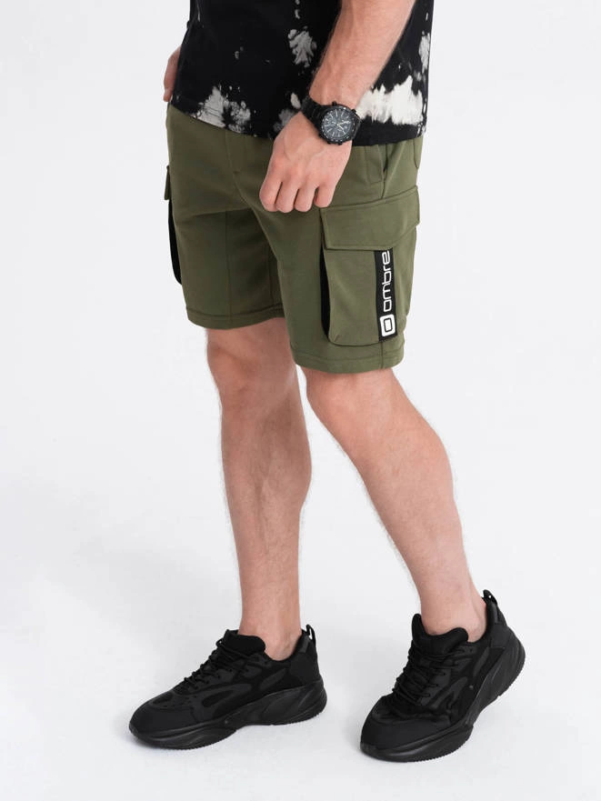 Men's shorts with cargo pockets - olive V4 OM-SRSK-0106