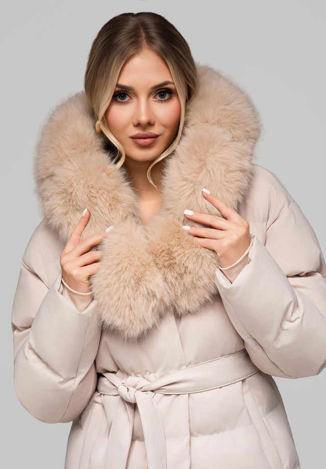 Women's insulated jacket with fur OW-JALP-0103 v1 - beige