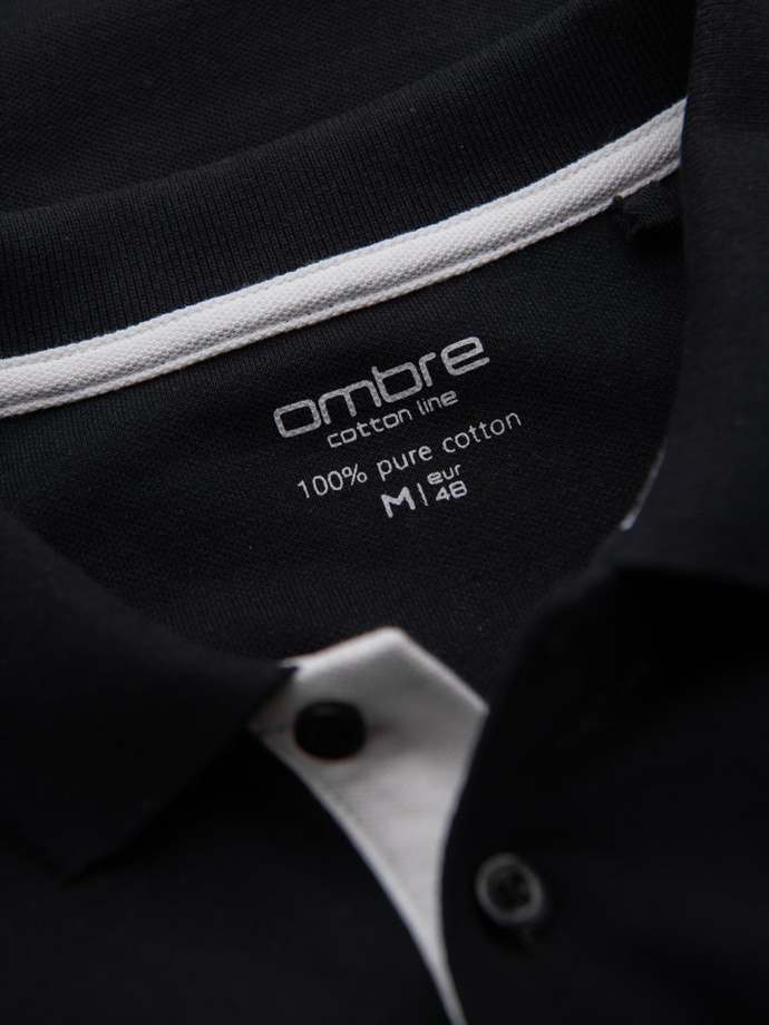 Men's cotton polo shirt with contrast trim - black V8 OM-POSS-0113