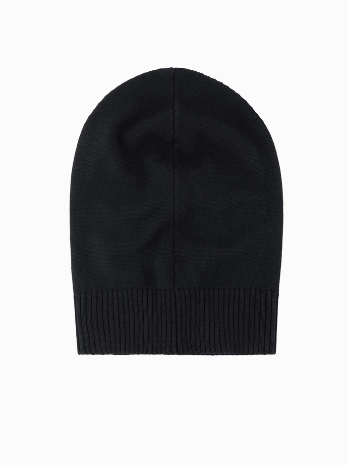 Męska zimowa czapka beanie z bawełnianej dzianiny – czarna V1 OM-ACWH-0124
