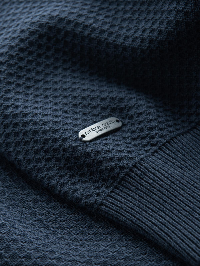 Men's RELAXED FIT knitted diamond-knit sweater - navy blue V2 OM-SWSW-0110