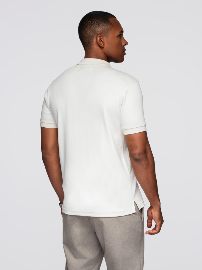 Men's polo shirt with zipper neckline - white V1 OM-POSS-0148