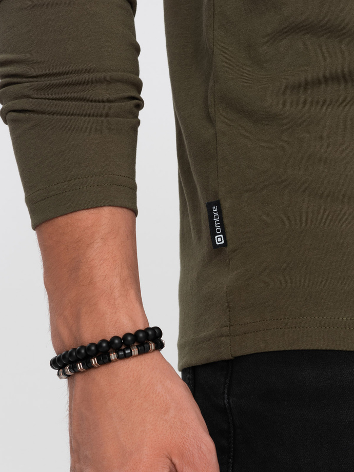 Męski longsleeve BASIC z okrągłym dekoltem - ciemnooliwkowy V7 OM-LSBL-0106