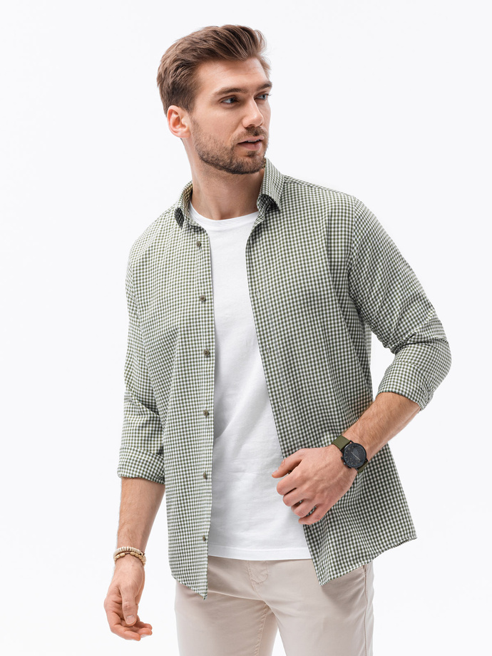 Men's shirt with long sleeves - khaki K622