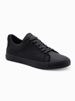 One-color casual men's sneakers with combined materials - black V1 OM-FOCS-0105