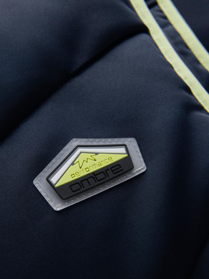 Men's quilted sleeveless jacket with neon accents - navy blue V3 OM-JAVJ-0210