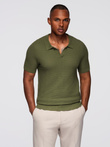 Męska dzianinowa koszulka polo bez zapięcia – oliwkowa V1 OM-POSS-0157