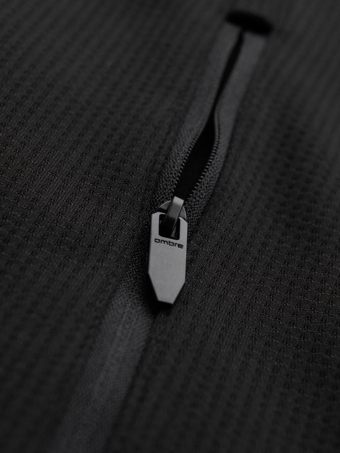 Men's lightweight jacket of combined materials with hood and decorative quilting - black V5 OM-JANP-0160