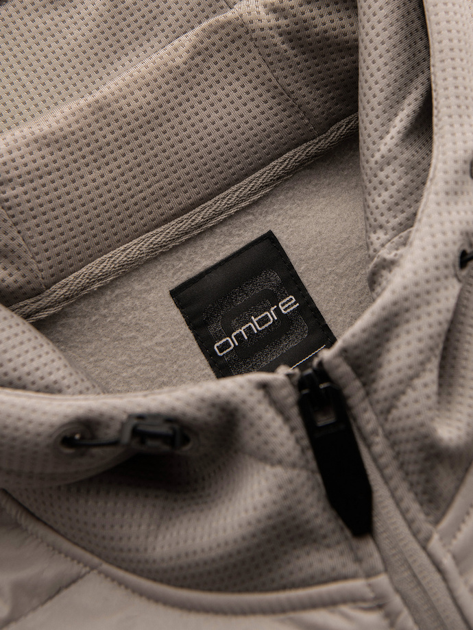 Men's lightweight jacket of combined materials with hood and decorative quilting - ash V3 OM-JANP-0160