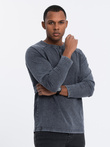 Longsleeve męski washowany henley z raglanowymi rękawami - ciemnogranatowy V2 OM-LSWL-22FW-001
