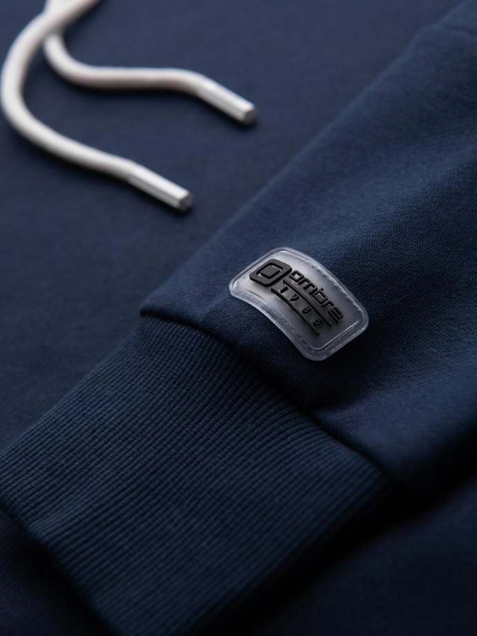 Męska bluza z kontrastowymi przeszyciami i kapturem – granatowa V2 OM-SSNZ-0250