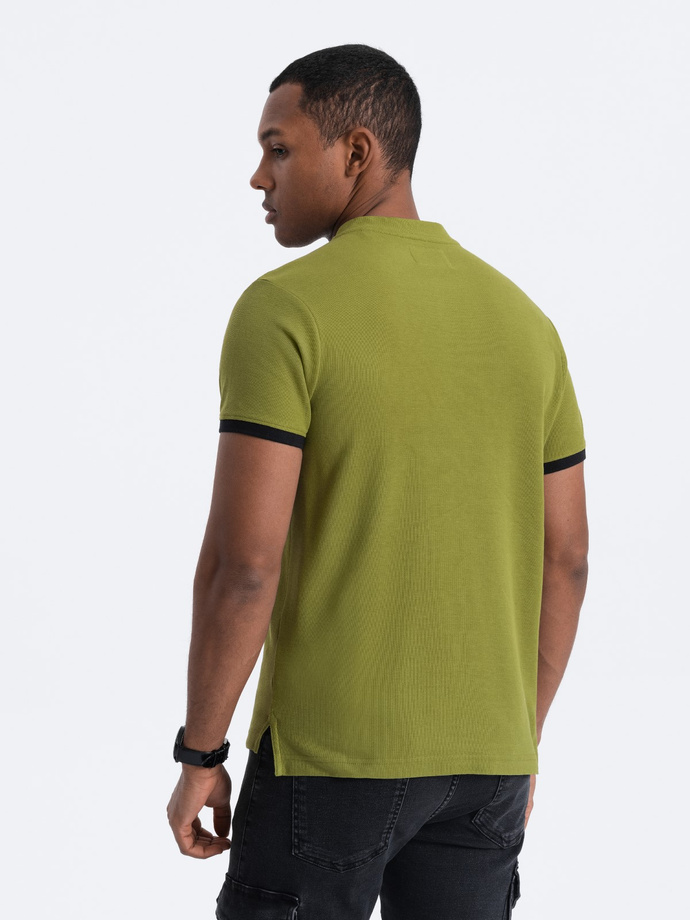 Men's collarless polo shirt - olive V6 OM-TSCT-0156