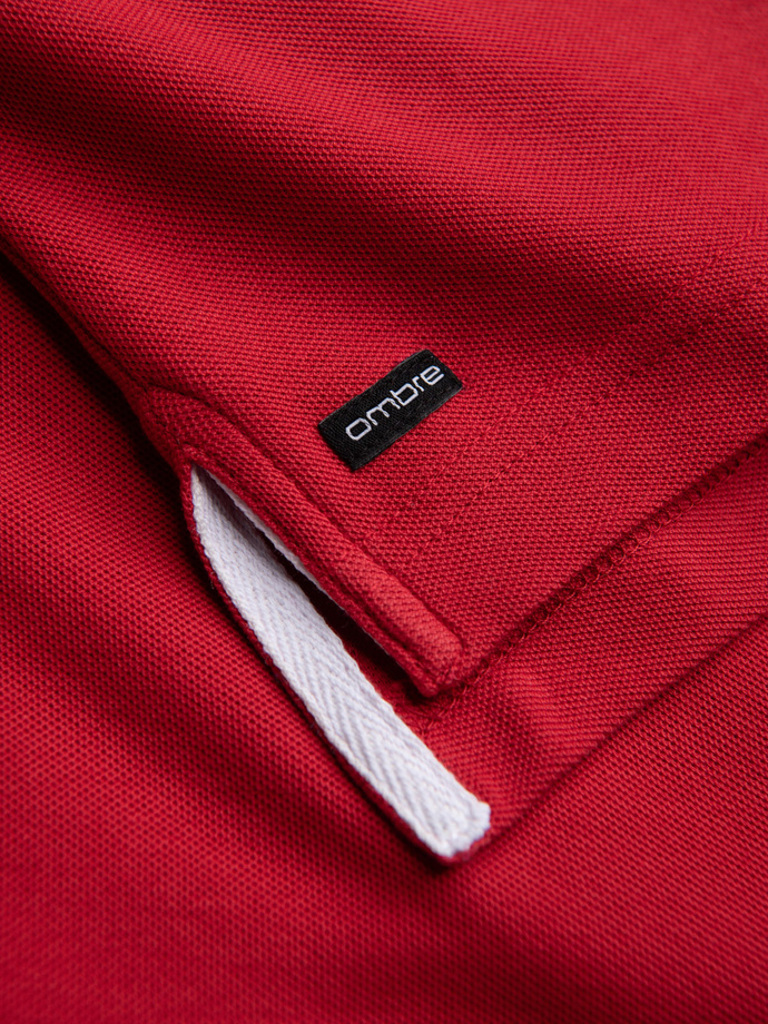 Men's collarless polo shirt - red V2 OM-TSCT-0156