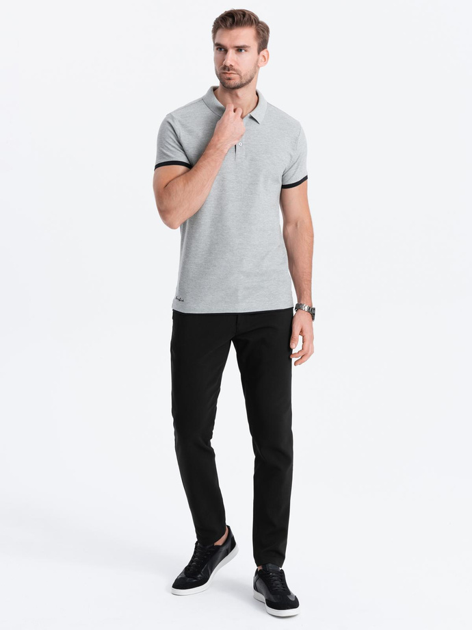 Men's cotton polo shirt with contrast trim - grey melange V7 OM-POSS-0113