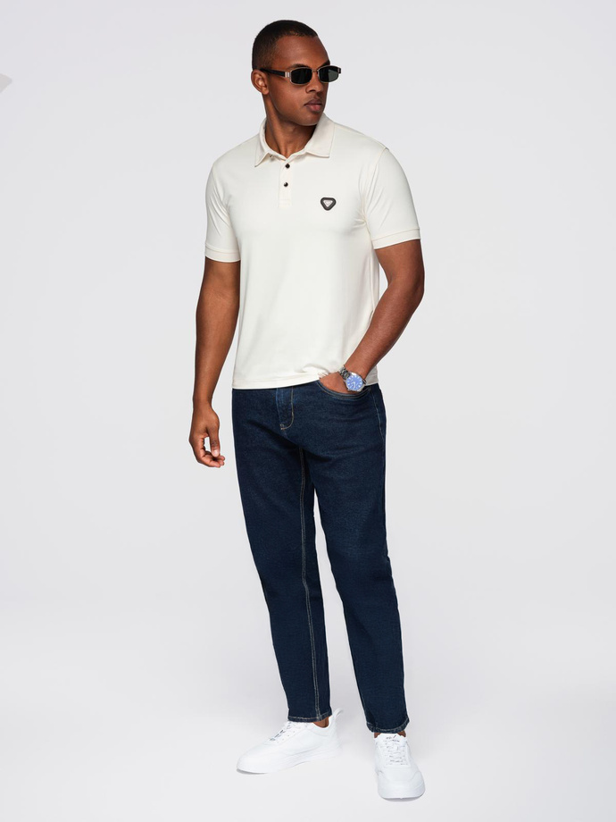 Men's stylish stretch fabric polo shirt - cream V2 OM-POSS-0150