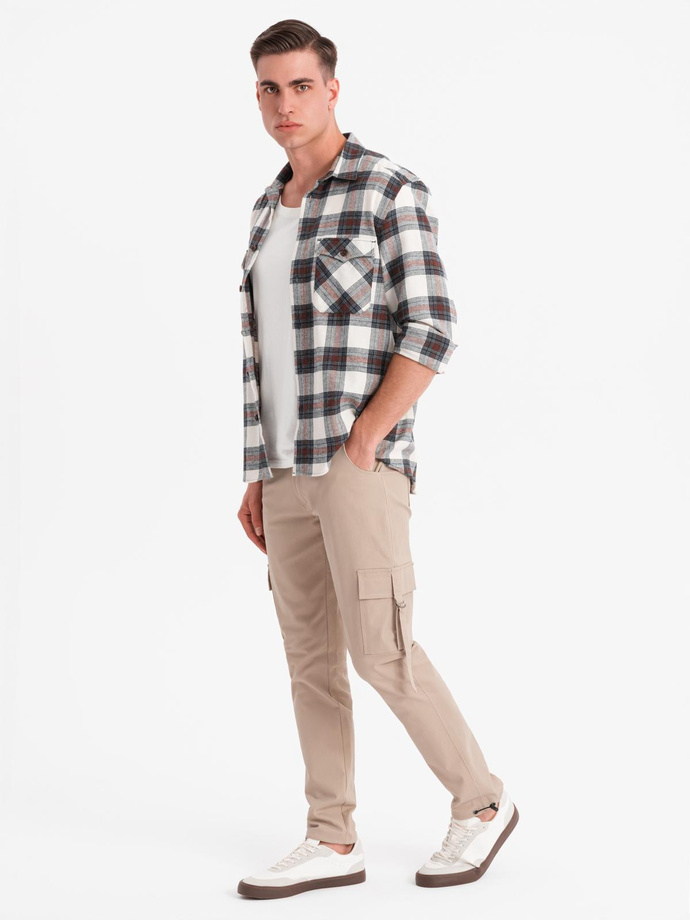 Men's STRAIGHT LEG cargo pants with striped pockets - sand V2 OM-PACG-0197