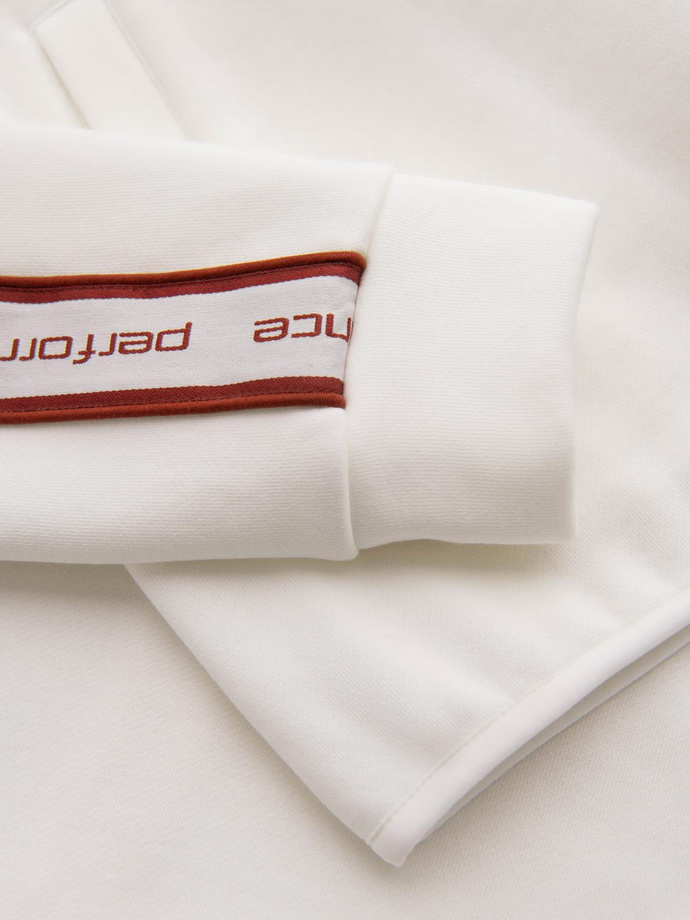 Męska bluza rozpinana z lampasami i wysoką stójką – kremowa V2 OM-SSZP-0224