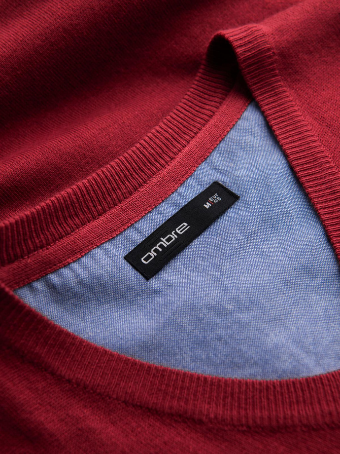 Męski elegancki sweter V-neck BASIC z wiskozą – czerwony V20 OM-SWBS-0107