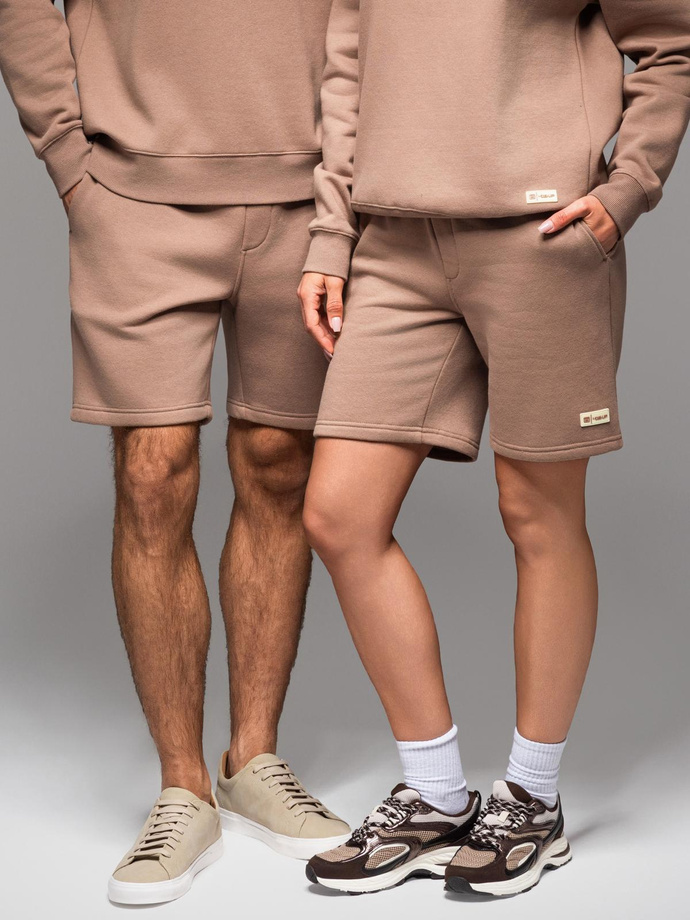 Unisex sweat shorts with drawstring waistband - brown V16 OU-SRBC-0101