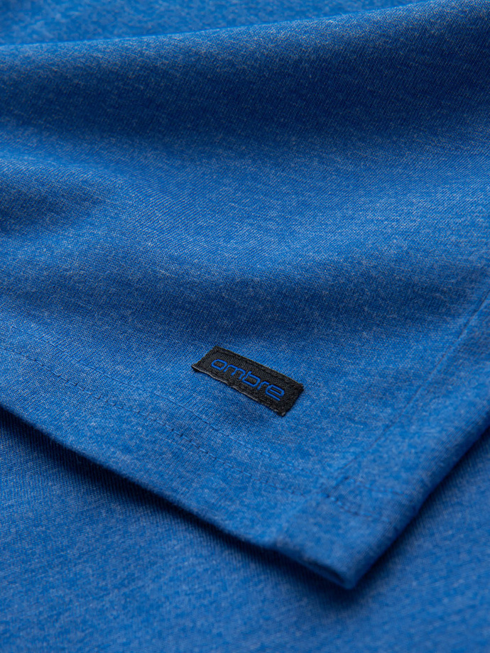 Męski t-shirt z okrągłym rozpinanym dekoltem henley – niebieski V2 OM-TSCT-0155