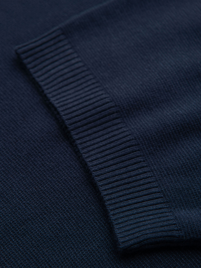 Men's buttonless polo shirt with classic weave - navy blue V1 OM-POSS-0159