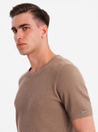Men's fine-textured knit shirt - light brown V2 OM-TSCT-0244