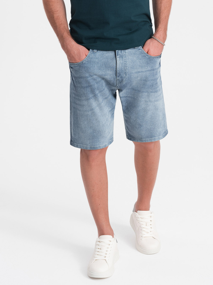 Men's denim short shorts with subtle washes - light blue V1 OM-SRDS-0145