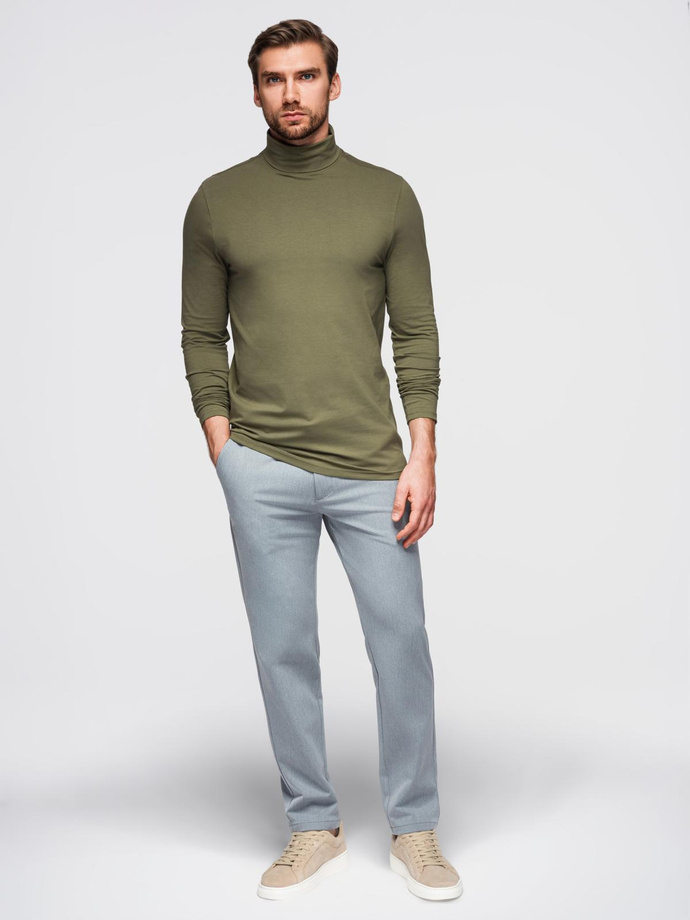 Men's plain turtleneck longsleeve - dark olive green V4 OM-LSCL-0130