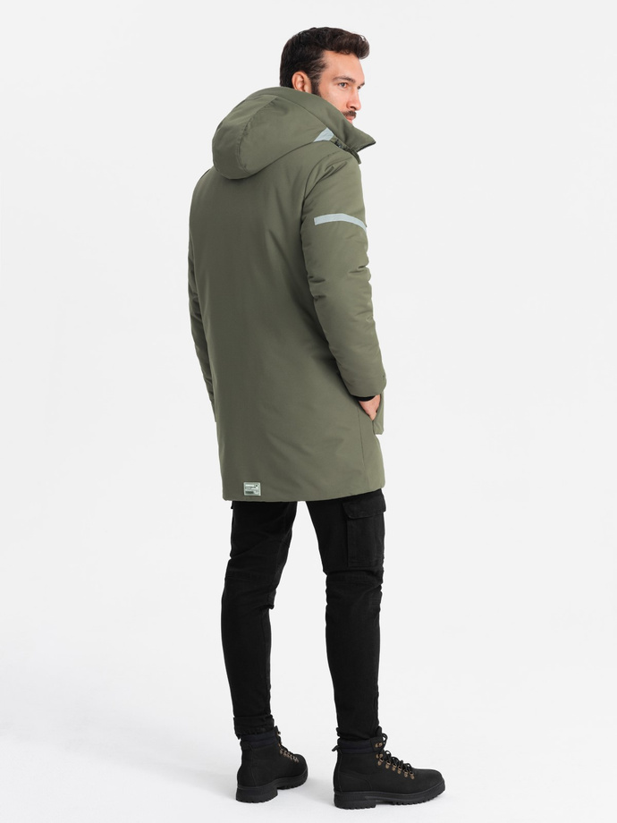 Men's insulated long jacket with reflective elements - olive V3 OM-JALJ-0169